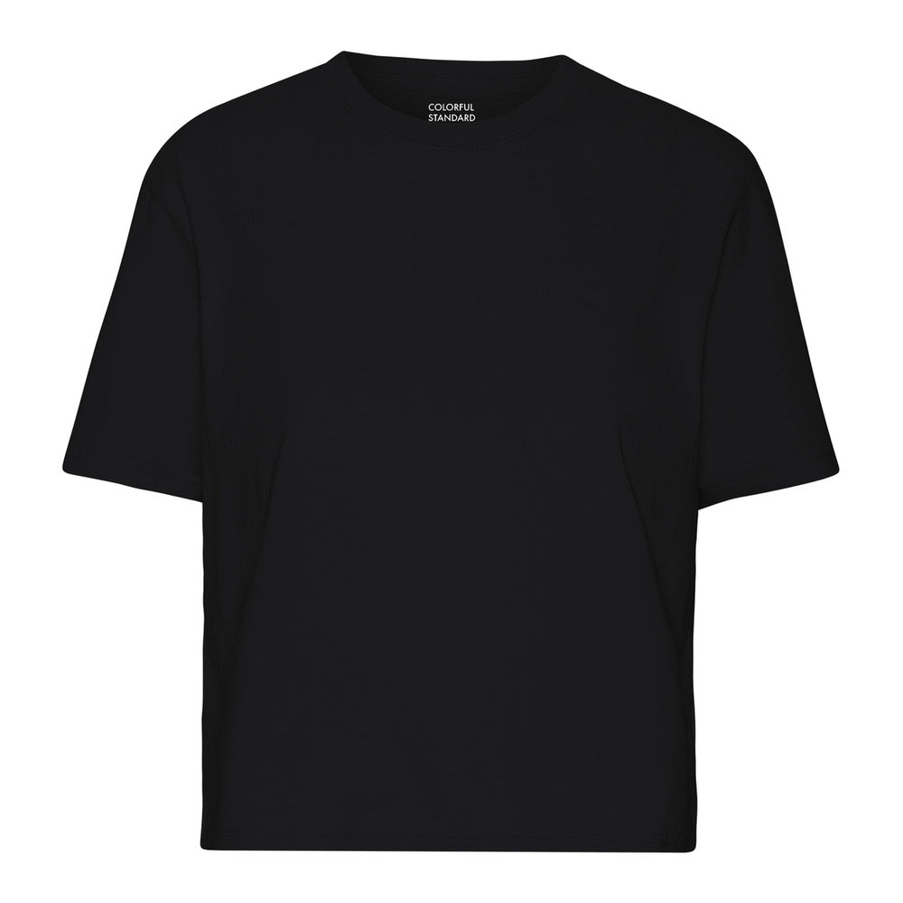 T-shirt Colorful Standard Organic Boxy Crop Tee Deep Black – vista frontale