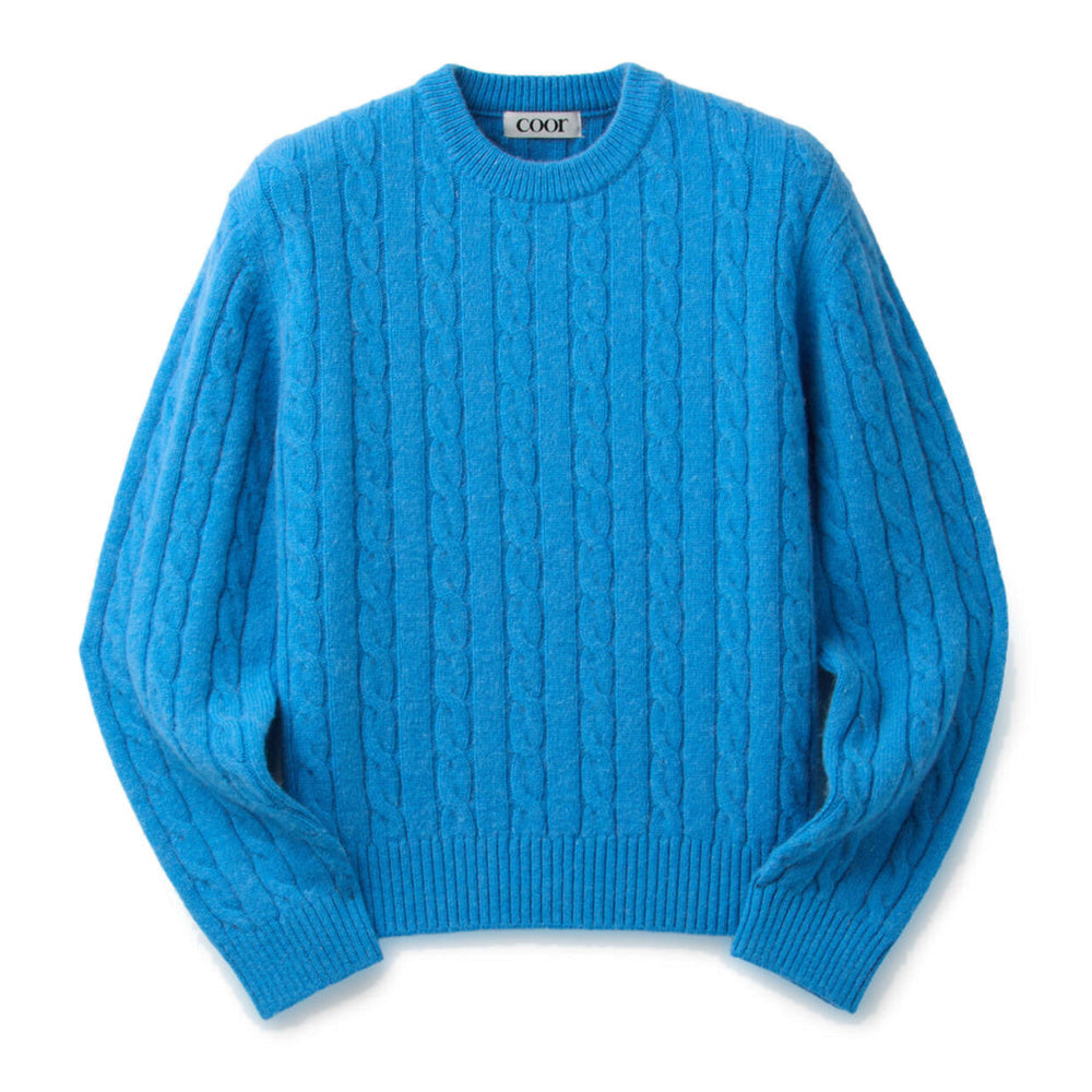 Maglione COOR Alpaca Blend Cable Sweater Blue Opal – vista frontale