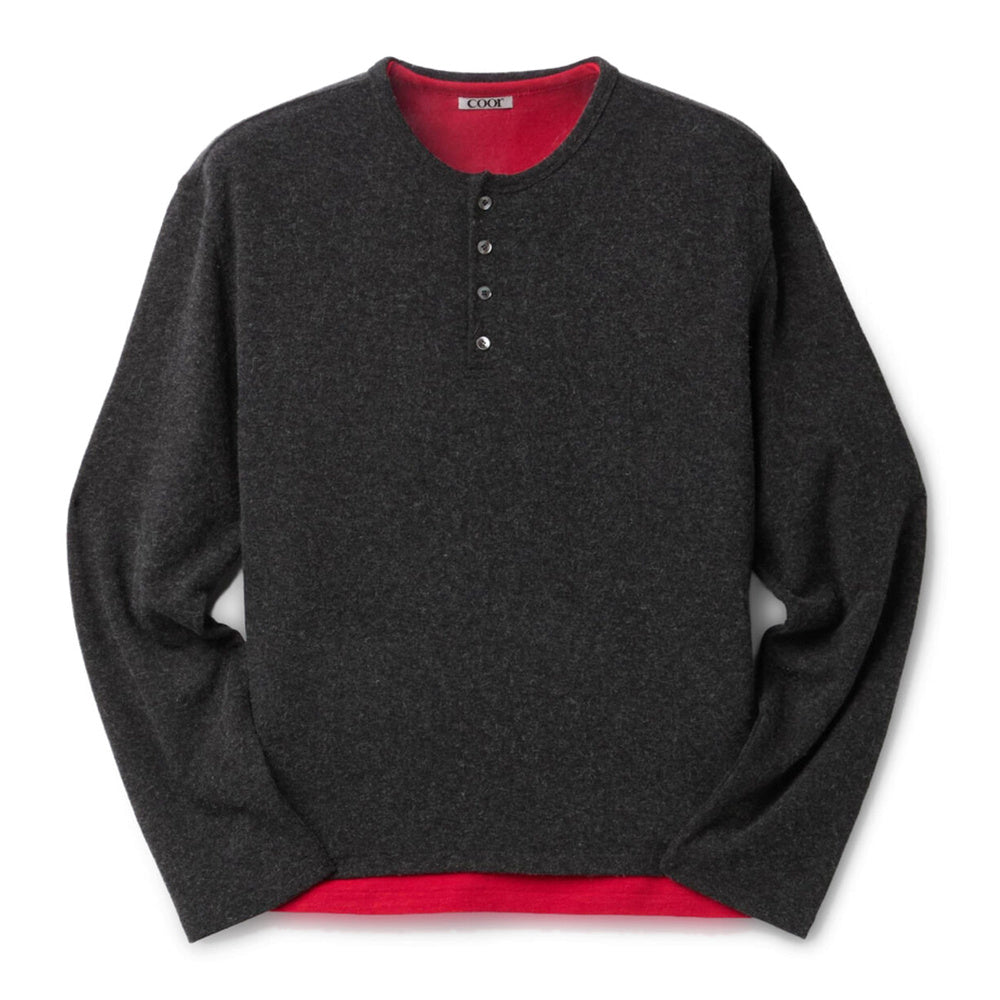 Maglia a manica lunga COOR Hairy Henley Neck Layered T-Shirt Charcoal – vista frontale