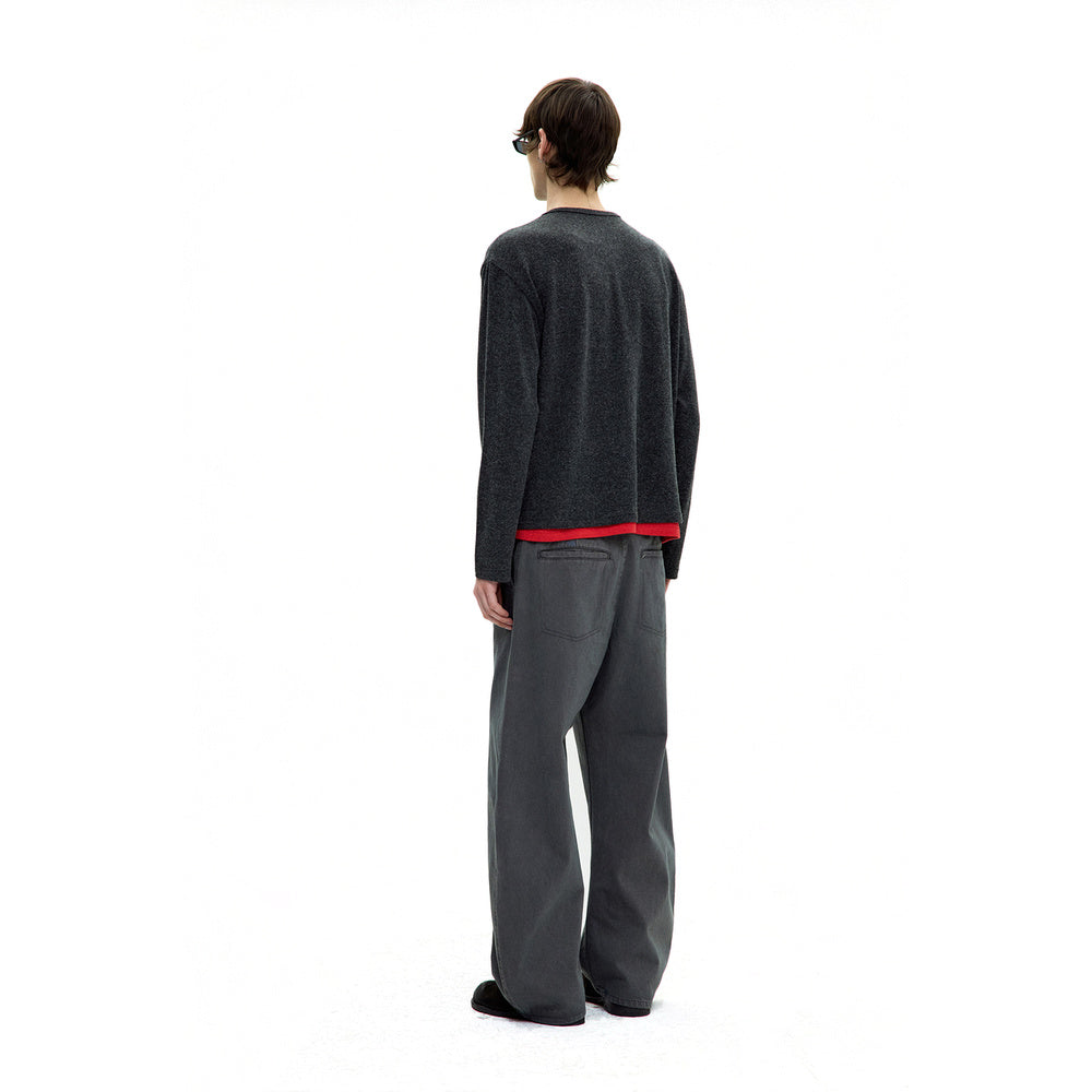 Maglia a manica lunga COOR Hairy Henley Neck Layered T-Shirt Charcoal – indossata vista posteriore