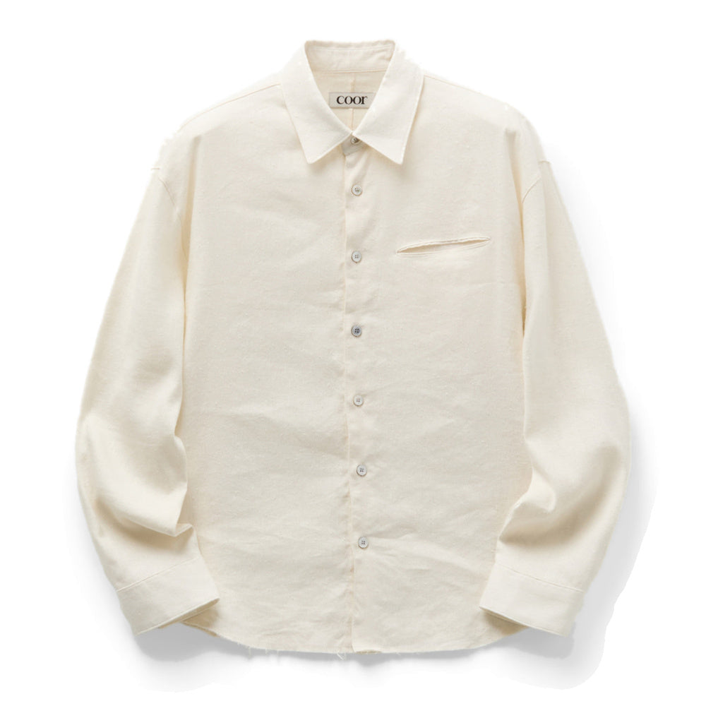Camicia COOR Linen Silk Cutted Shirt Ivory – vista frontale