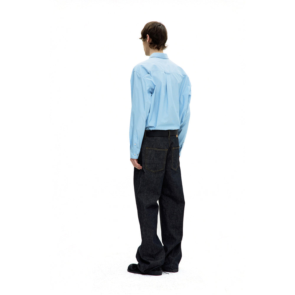 Camicia COOR Pin Stripe Pointed Shirt Sky Blue – indossata vista posteriore