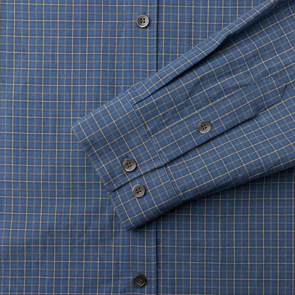 Camicia COOR Windowpane Check Shirt Blue Grey – dettaglio del polsino
