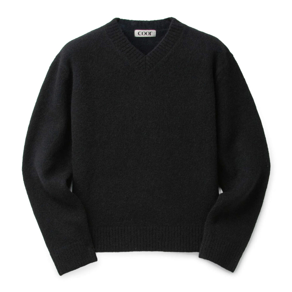 Maglione COOR Wool Blend Hairy V-Neck Sweater Black – vista frontale