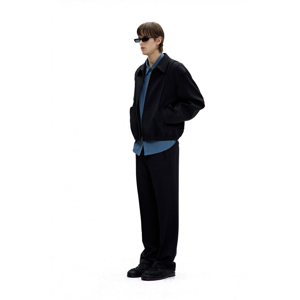 Giacca COOR Wool Blouson Jumper Black – indossata vista di tre quarti