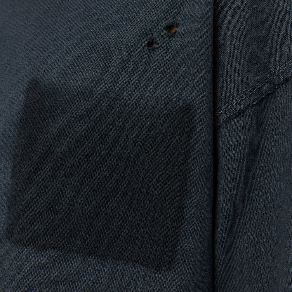 mfpen Rolled Neck LS Tee Destroyed Grey – pocket detail