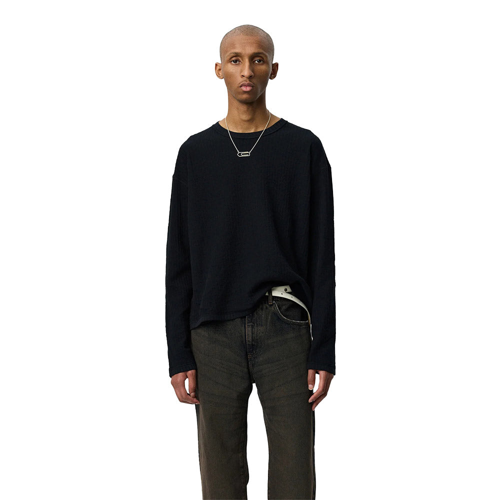 Maglione mfpen Reverse Rib Sweater Black – indossato vista frontale