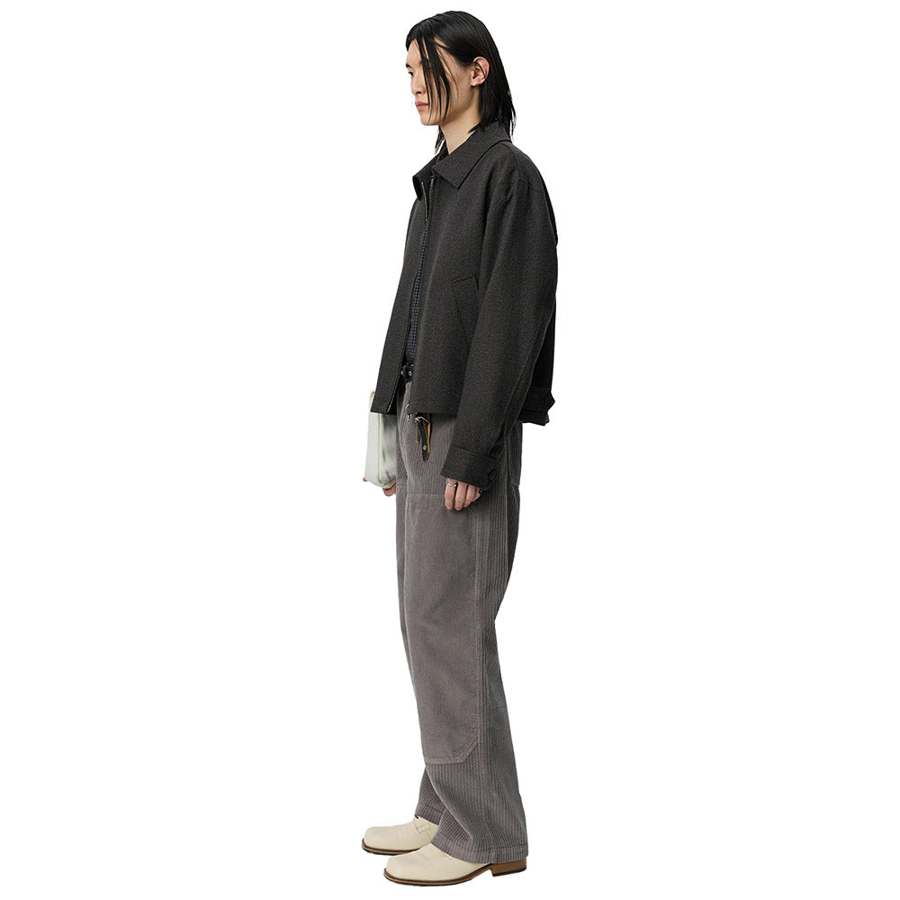 Giacca mfpen Mail Jacket Brown Melange Stripe – indossata vista laterale