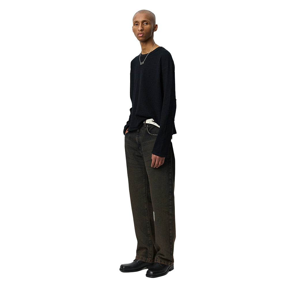 Maglione mfpen Reverse Rib Sweater Black – indossato vista laterale
