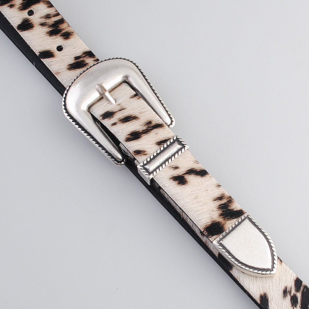 Cintura Molebo Cow Pony Hair Western Buckle Belt White/Brown – dettaglio della fibbia e del passante