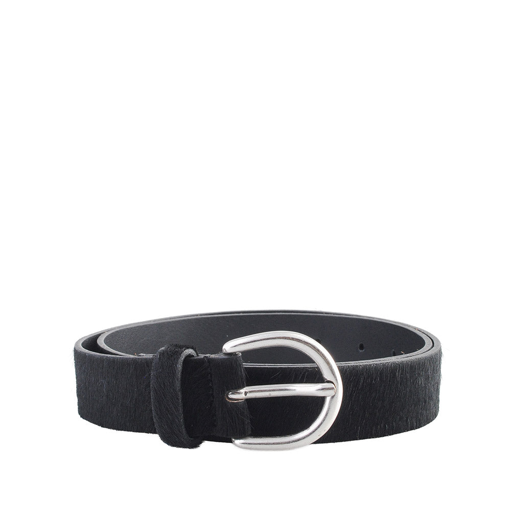 Cintura Molebo Pony Hair Belt with D-Ring Buckle Black – vista frontale