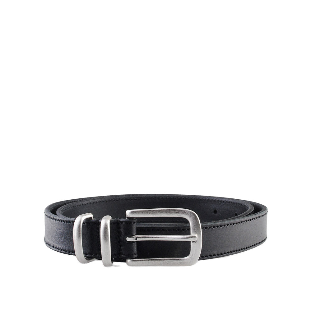 Cintura Molebo Stitched Leather Belt with Buckle Set Black – vista frontale