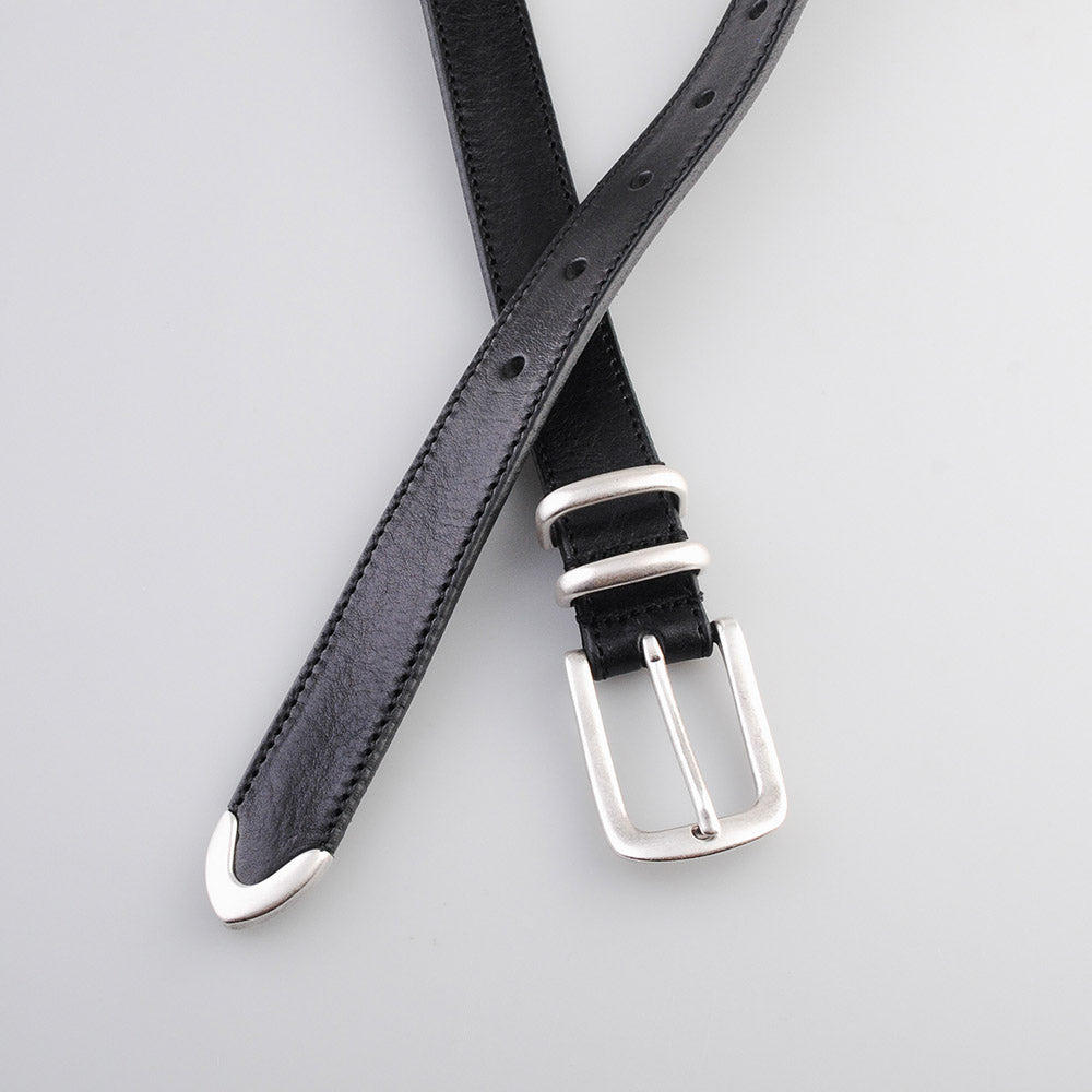 Cintura Molebo Stitched Leather Belt with Buckle Set Black – incrociata, dettaglio della fibbia e del puntale