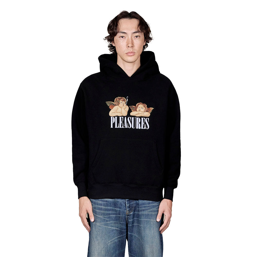 Felpa con cappuccio PLEASURES Dynamic Hoodie Black – indossata vista frontale