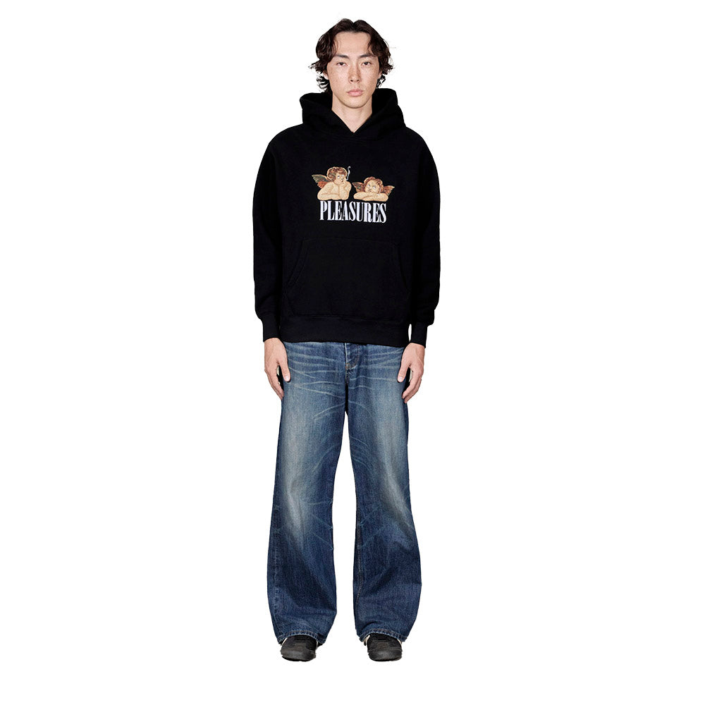 Felpa con cappuccio PLEASURES Dynamic Hoodie Black – indossata figura intera