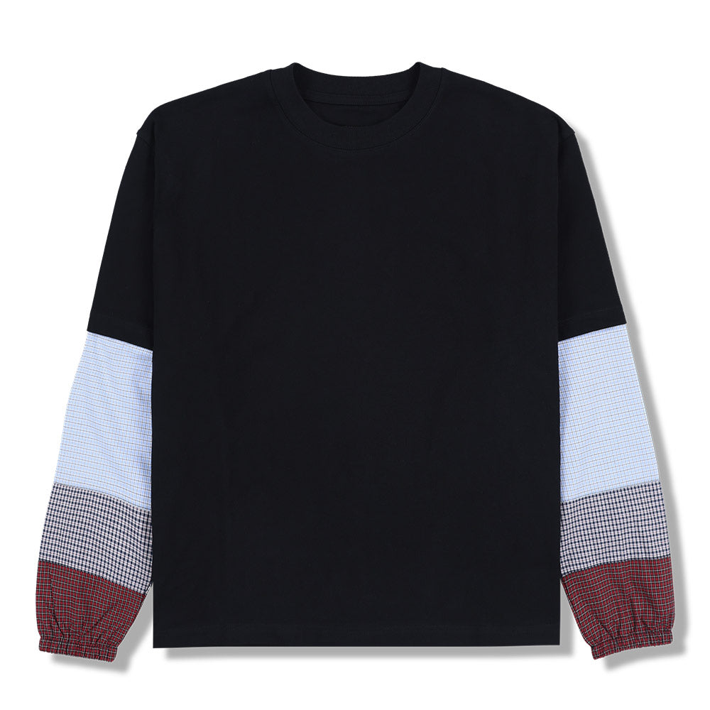 T-shirt PLEASURES Tartan Heavyweight Long Sleeve Black – vista frontale