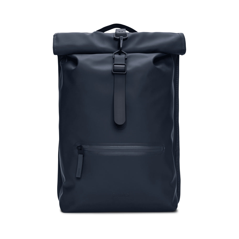 Zaino Rains Rolltop Rucksack Navy – vista frontale