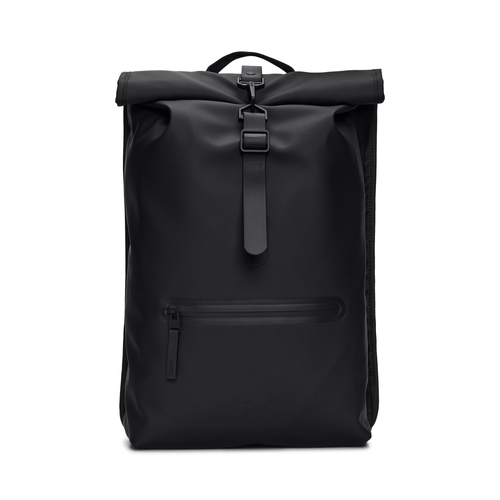 Zaino Rains Rolltop Rucksack Black – vista frontale