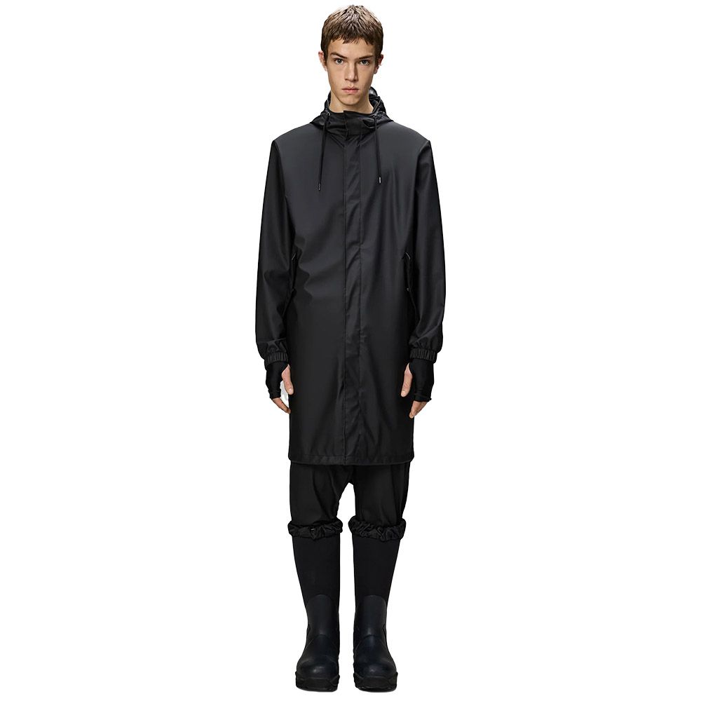 Rains Fishtail Parka Black – worn by a model, front view