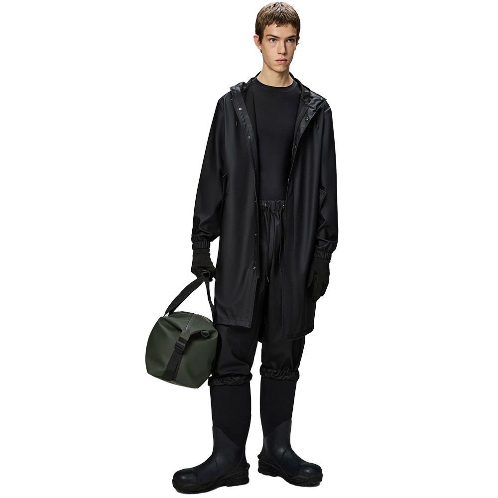 Rains Fishtail Parka Black – worn open by a model