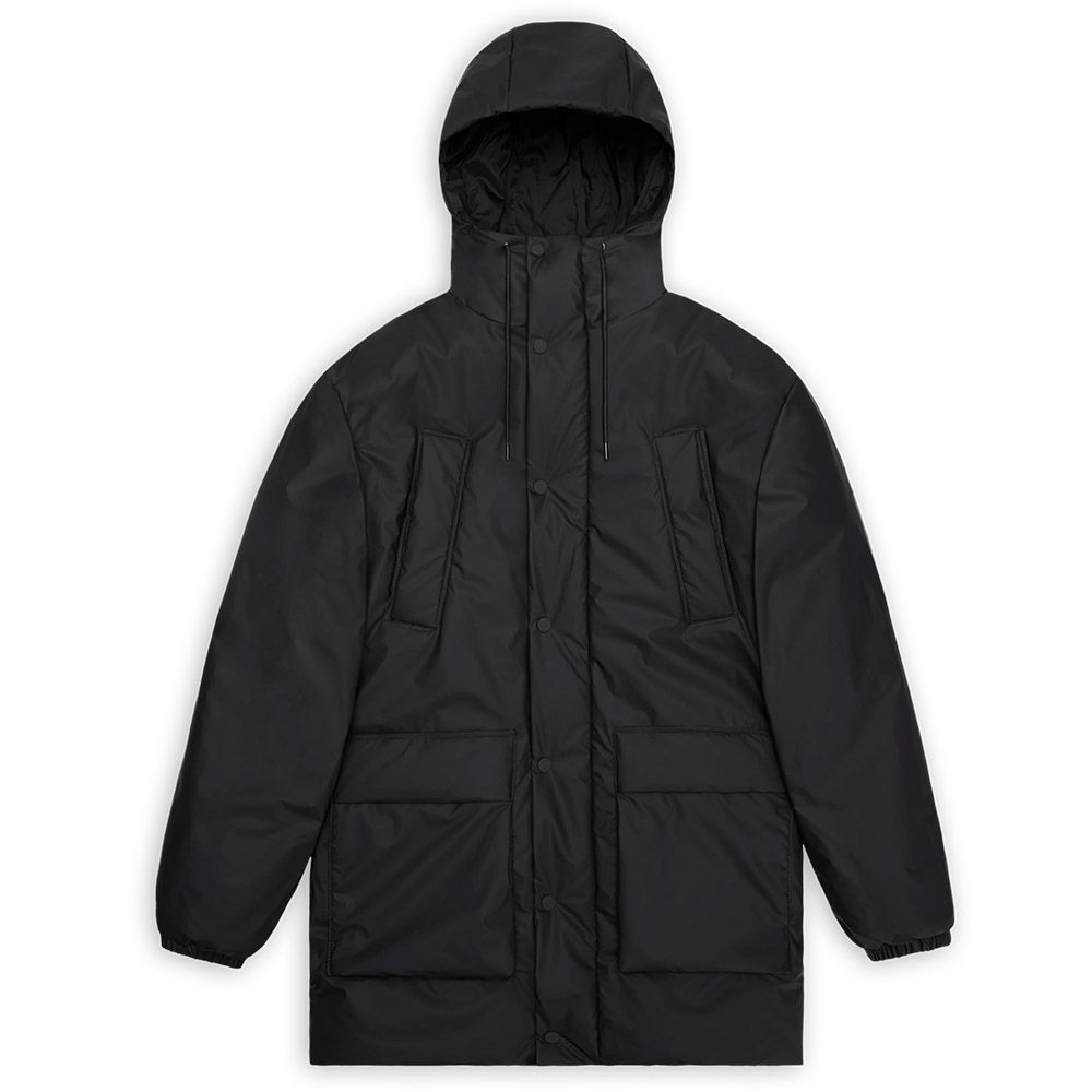 Giacca Rains Lohja Long Insulated Cargo Jacket Black – vista frontale