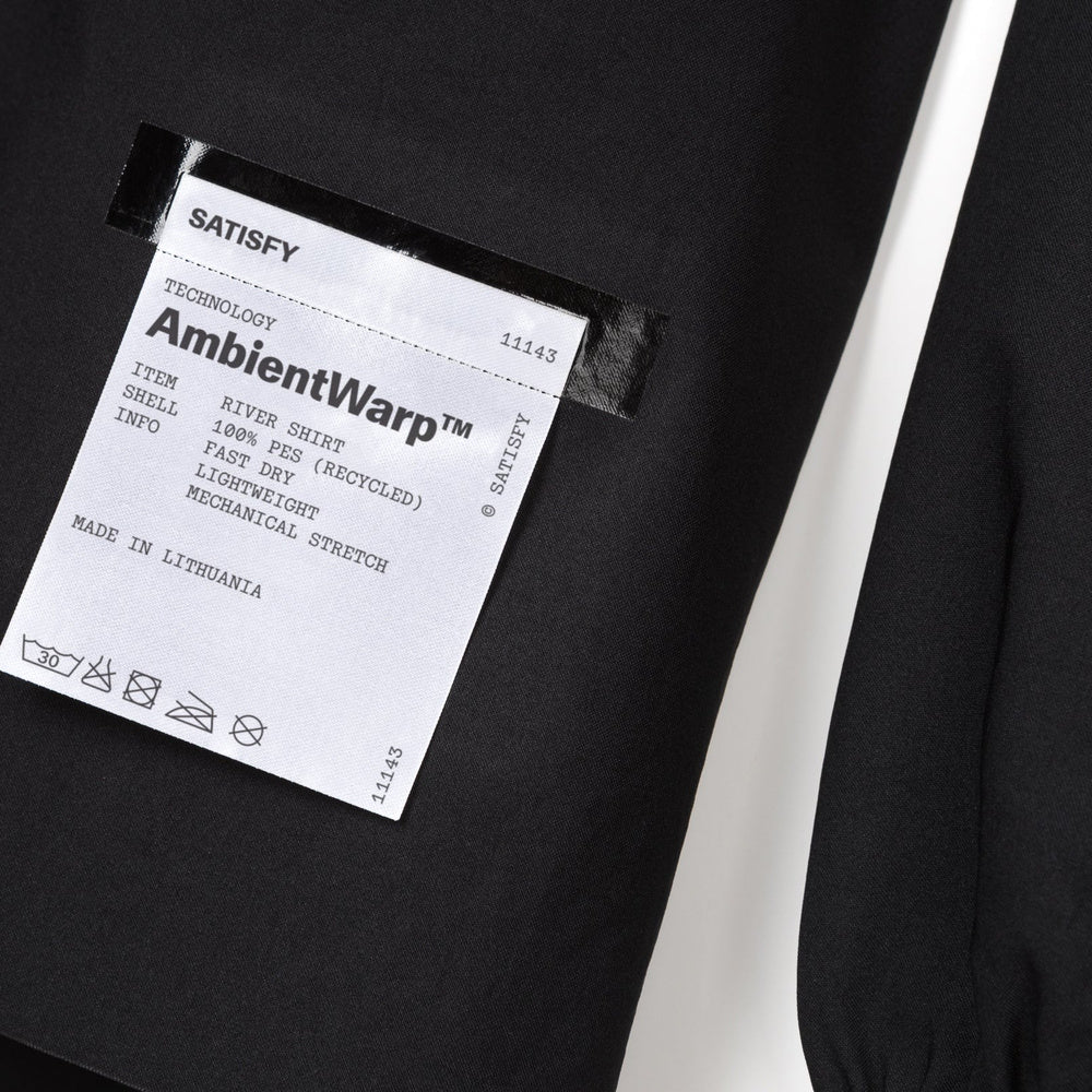 Camicia Satisfy AmbientWarp River Shirt Black – etichetta di composizione esterna