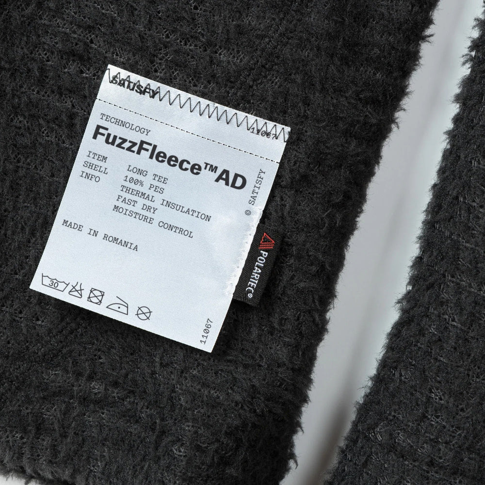 Maglia Satisfy FuzzFleece AD Long Tee Phantom – etichetta di composizione esterna