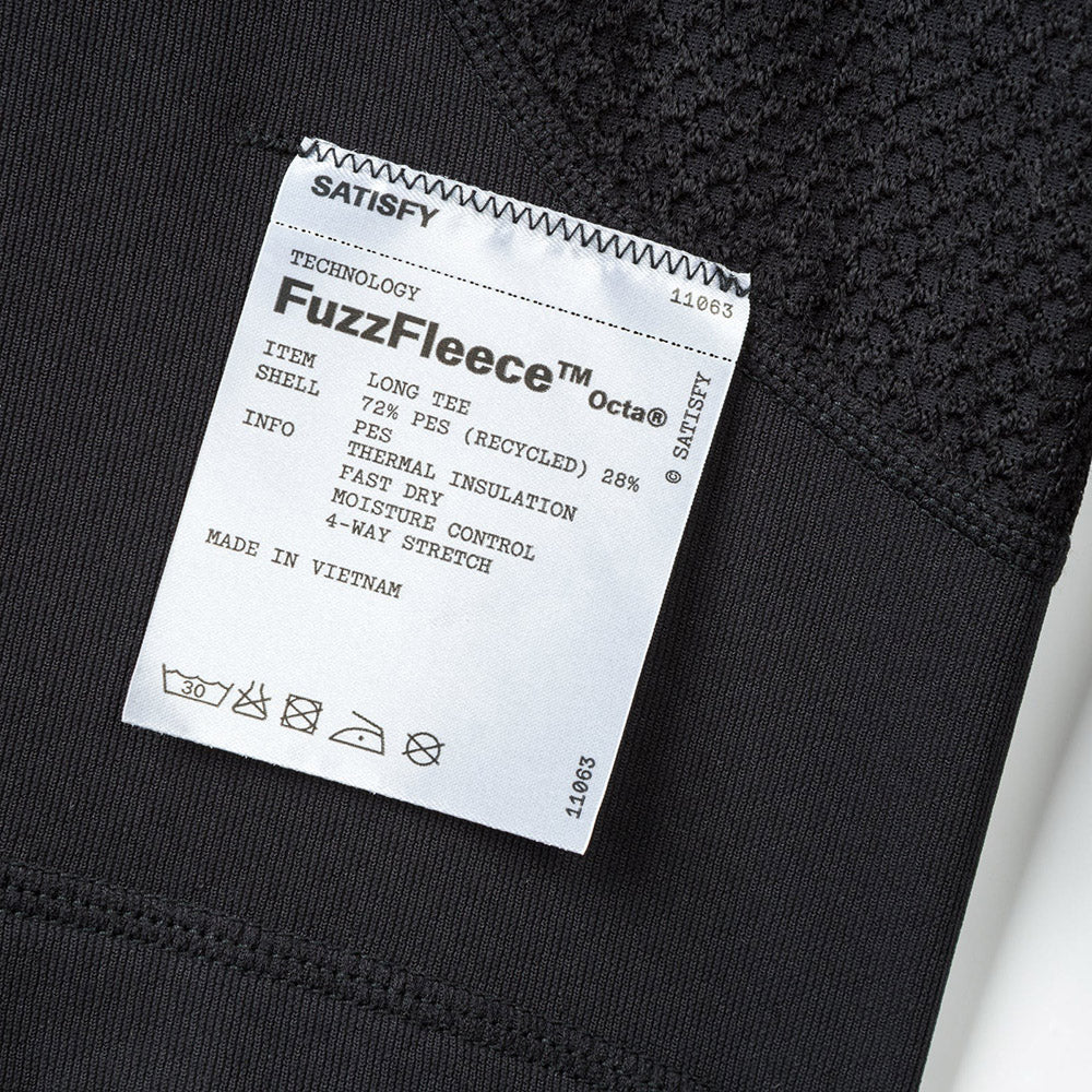 Maglia Satisfy FuzzFleece Octa Long Tee Black – etichetta di composizione esterna