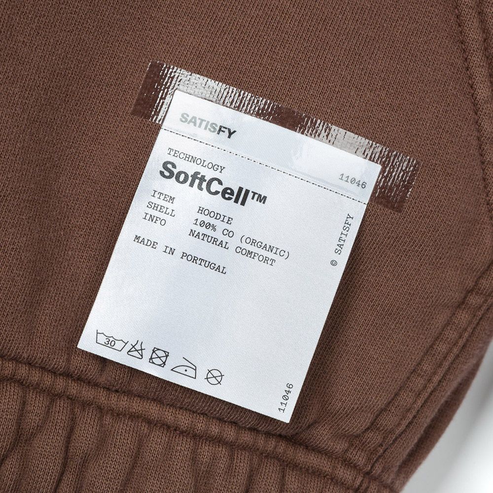 Felpa Satisfy SoftCell Hoodie Sun Bleached Rocky Road – etichetta di composizione esterna