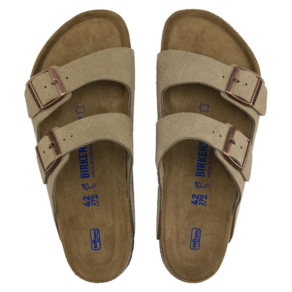 Sandalo Birkenstock Arizona Soft Footbed in pelle scamosciata Taupe – vista dall'alto