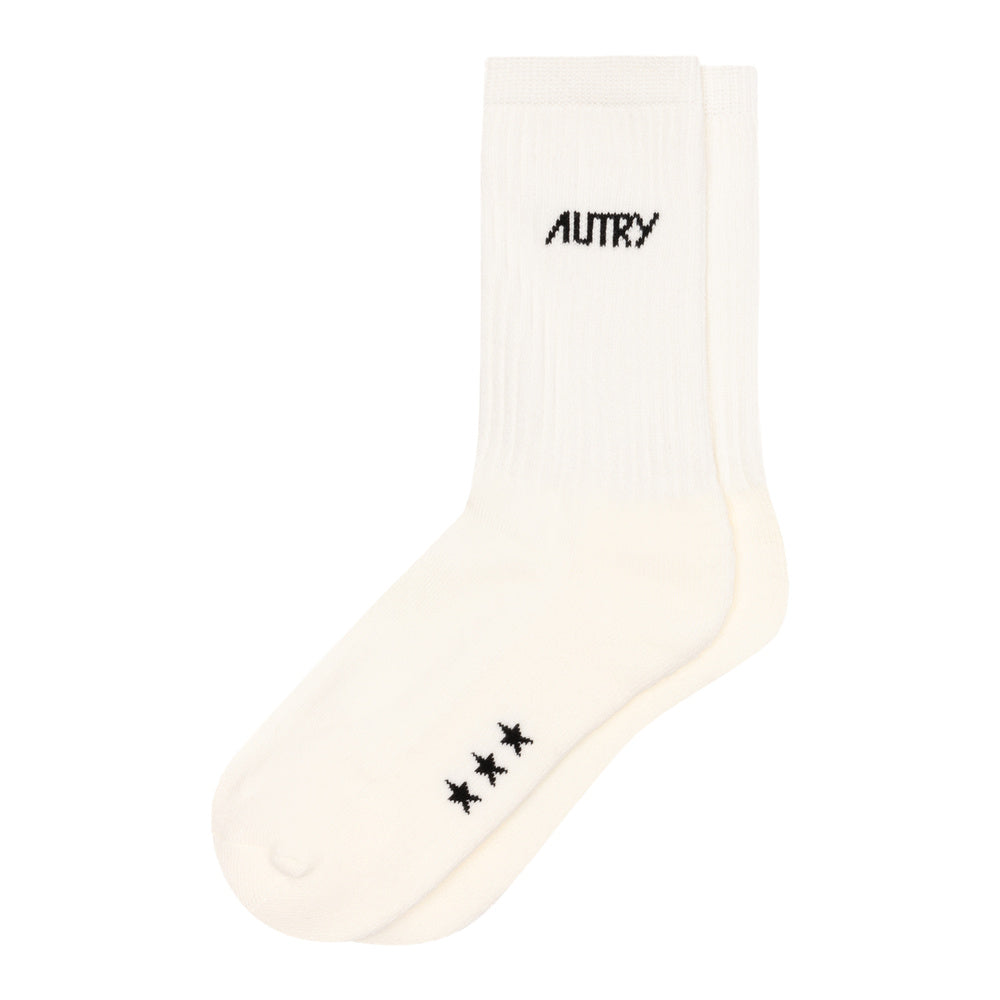 Calze Autry Socks With Jacquard Logo Ivory / Black – vista laterale