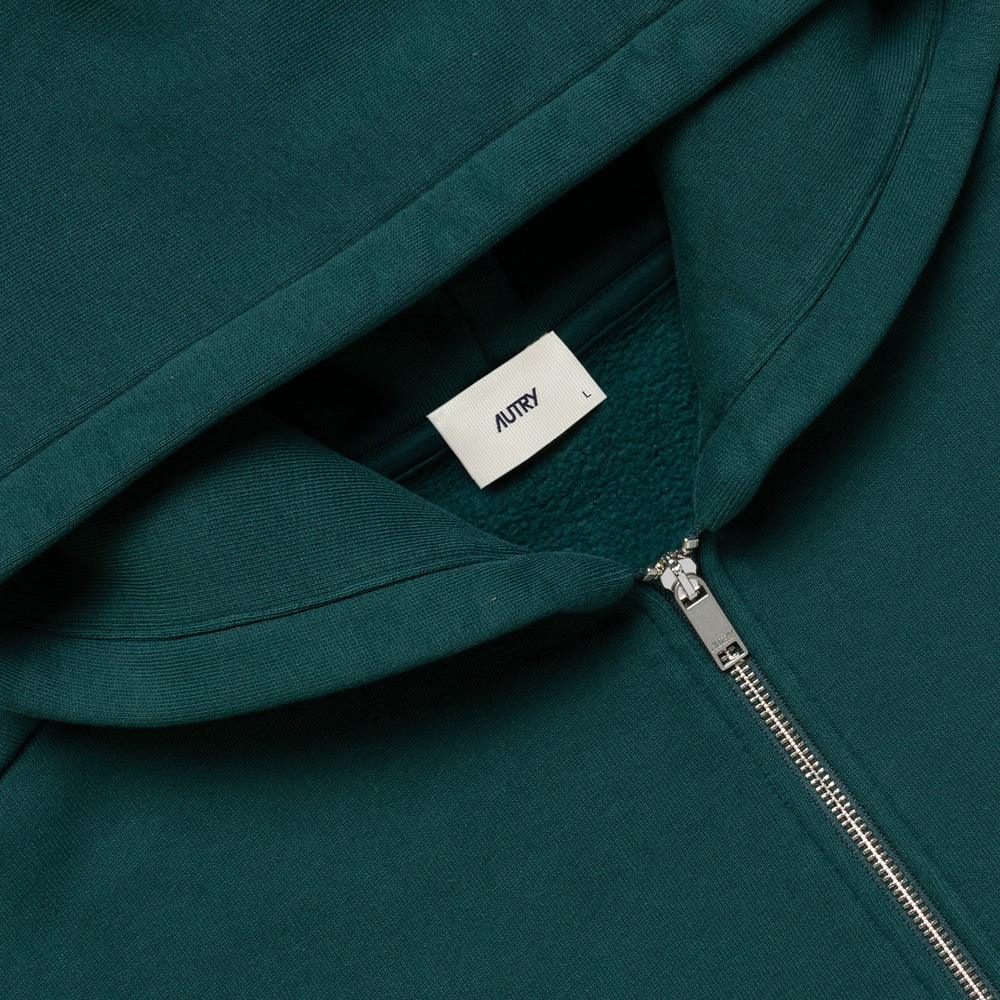 Felpa con zip Autry Zip-Up Hoodie Green – dettaglio del cappuccio e della zip