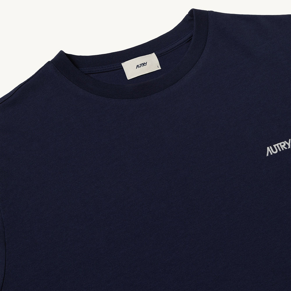 Autry T-shirt con Logo Ricamato Blu – dettaglio del colletto