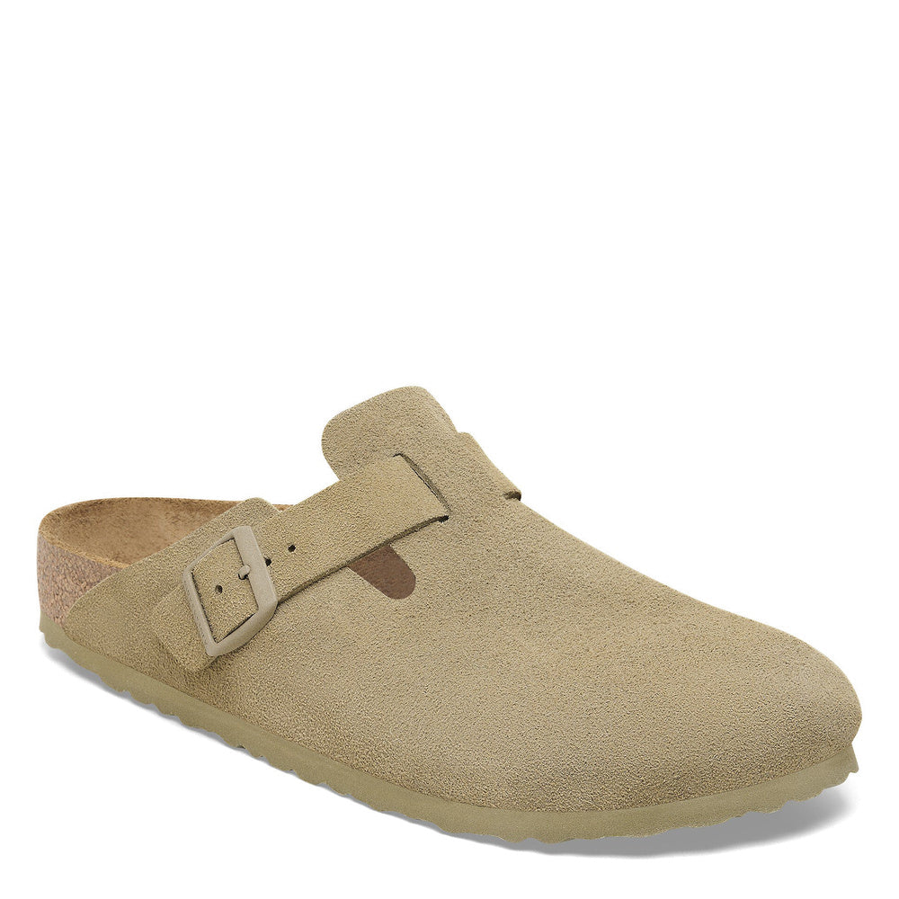 Zoccolo Birkenstock Boston in pelle scamosciata Faded Khaki – vista di tre quarti