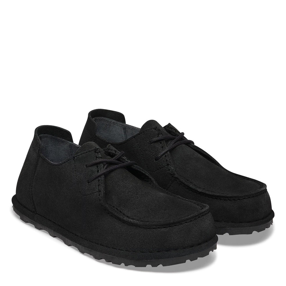 Scarpa Birkenstock Utti Lace Man in pelle scamosciata Black – coppia, vista di tre quarti