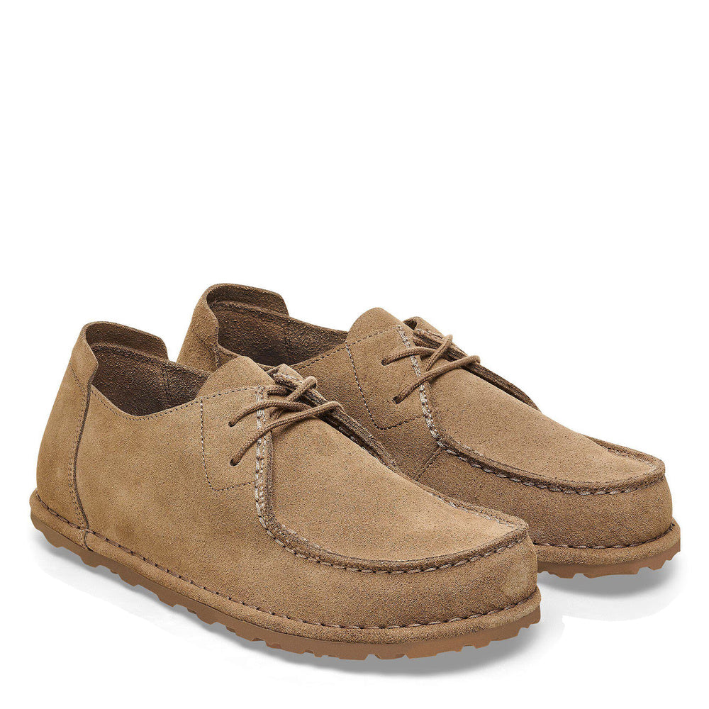 Scarpa Birkenstock Utti Lace Man in pelle scamosciata Gray Taupe – coppia, vista di tre quarti