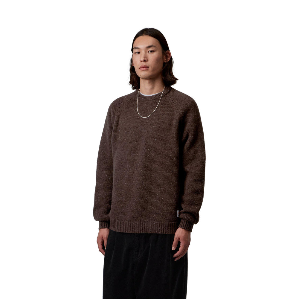 Maglione Carhartt WIP Anglistic Sweater Speckled Tobacco – indossato vista frontale