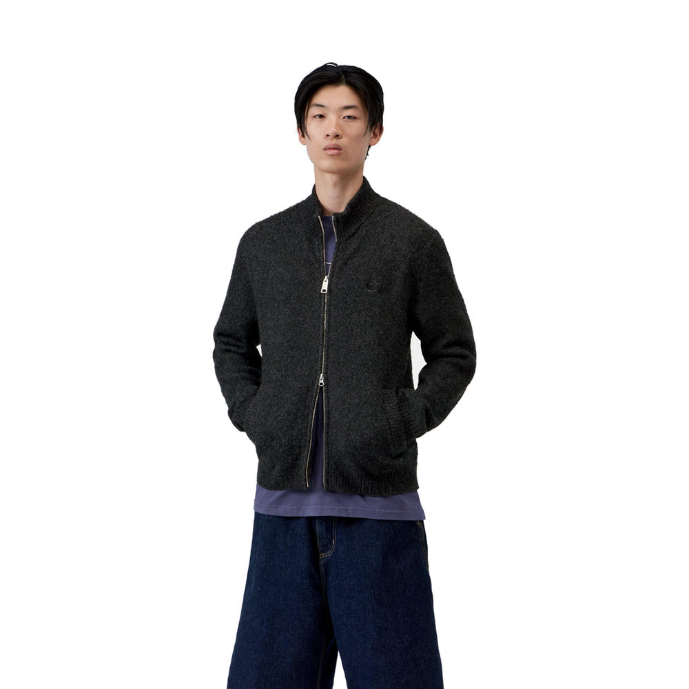 Cardigan Carhartt WIP Curtis Sweater Jacket Tangled Black – indossato vista di tre quarti