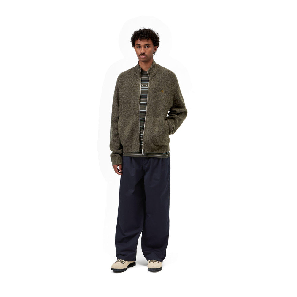 Cardigan Carhartt WIP Curtis Sweater Jacket Tangled Shungite – indossato figura intera