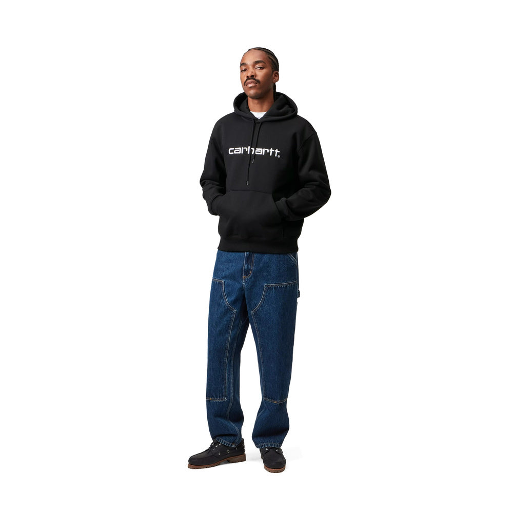 Felpa con cappuccio Carhartt WIP Hooded Carhartt Sweatshirt Black / White – indossata, figura intera