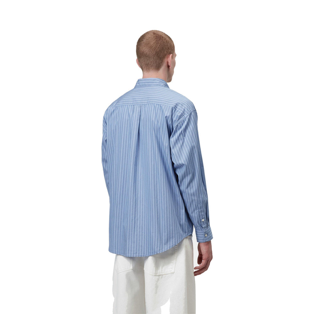 Camicia Carhartt WIP L/S Keene Shirt Keene Stripe Curacao – indossata vista posteriore