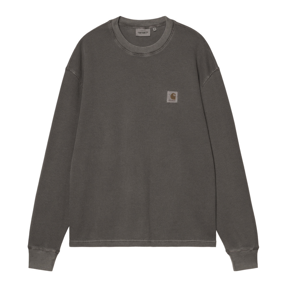 Maglia a manica lunga Carhartt WIP L/S Vista Waffle T-Shirt Black Garment Dyed – vista frontale