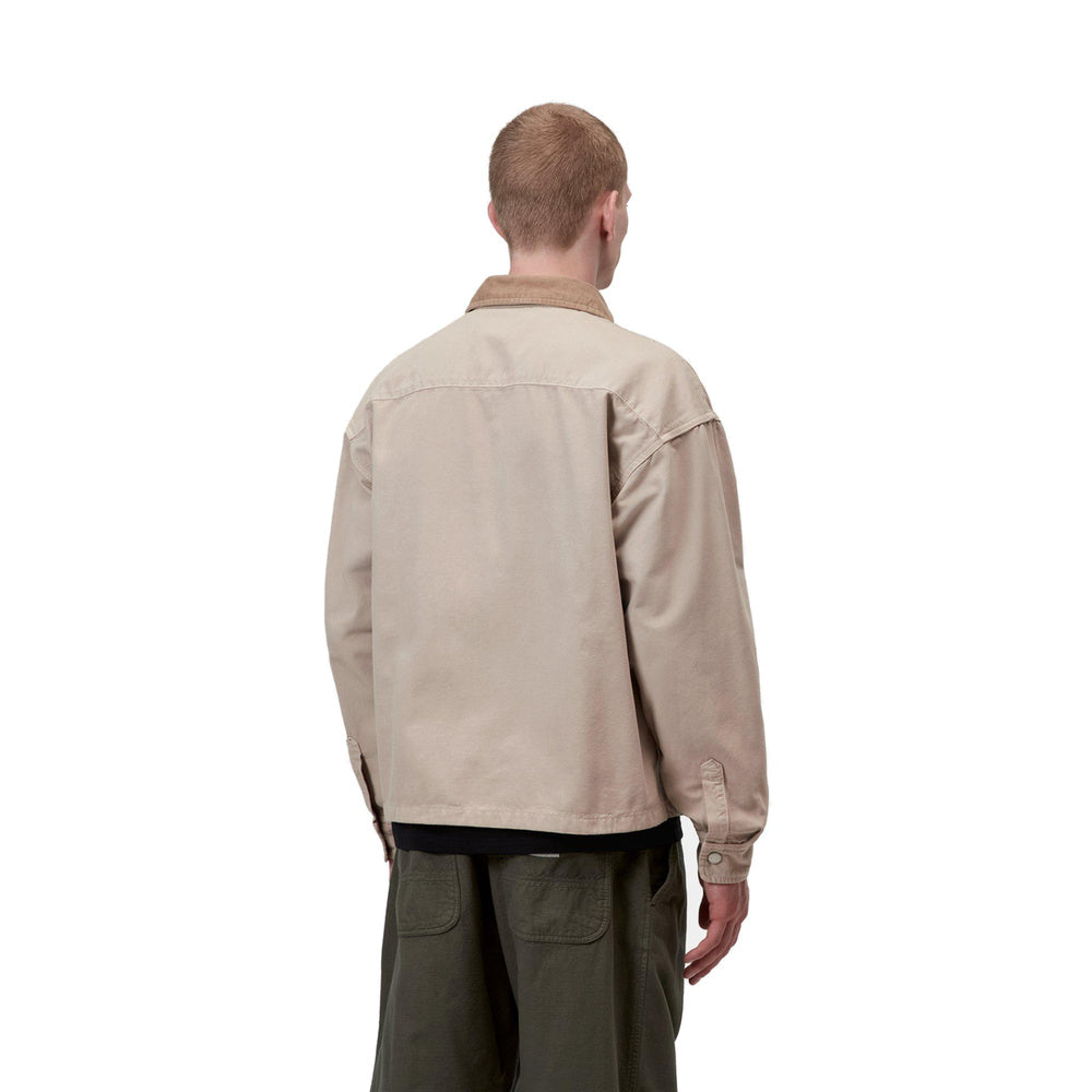 Giacca Carhartt WIP Prescott Shirt Jacket Leather Garment Dyed – indossata vista posteriore