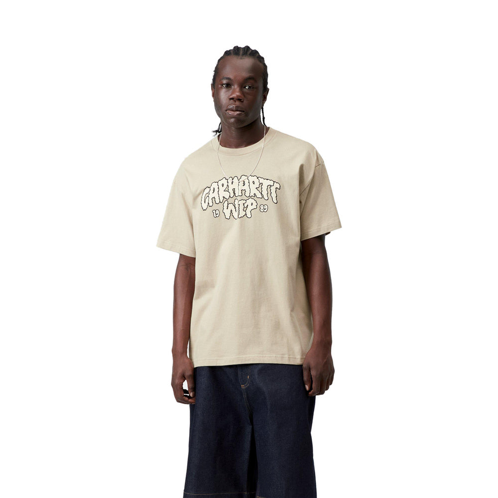 T-shirt Carhartt WIP S/S Cloud Script T-Shirt Barchan – indossata vista frontale