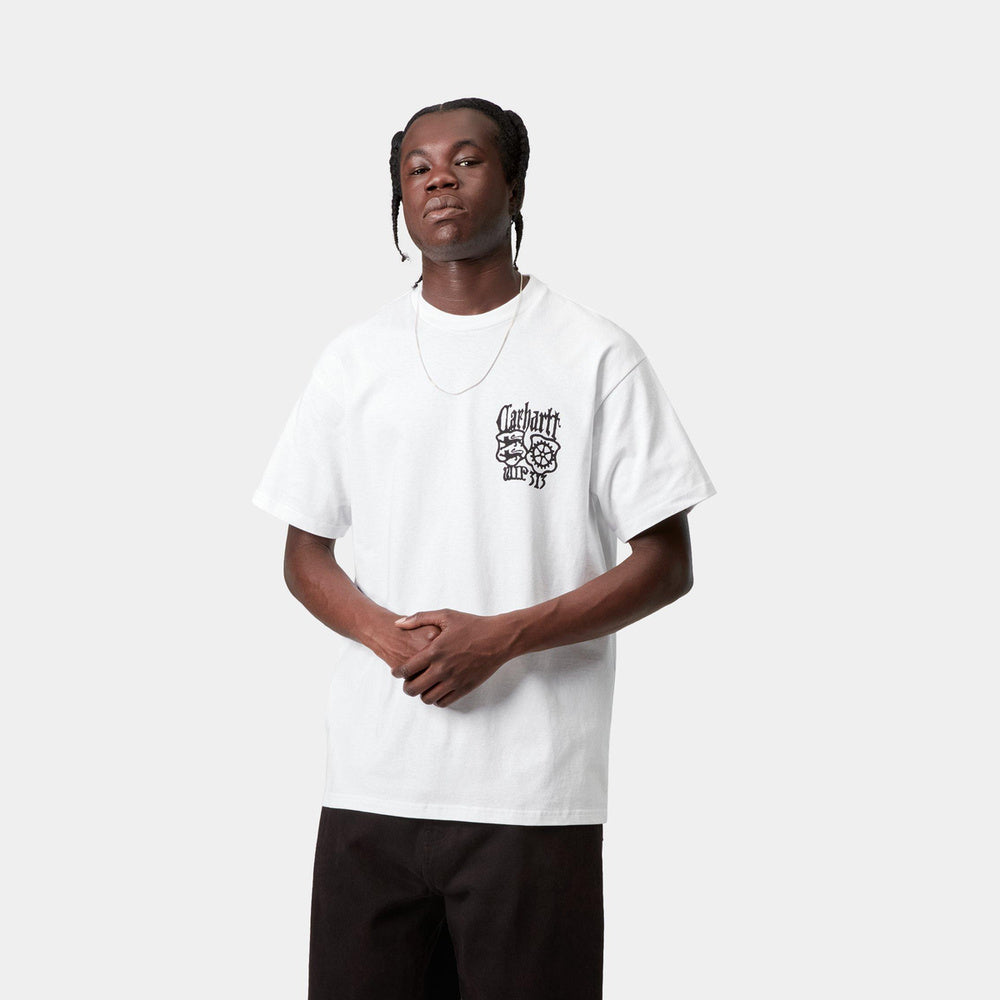 T-shirt Carhartt WIP S/S Commuting Tales T-Shirt White – indossata vista frontale