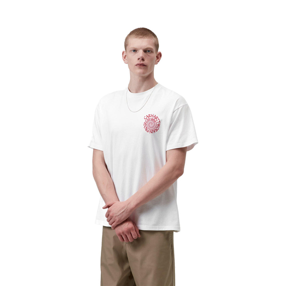 T-shirt Carhartt WIP S/S Spirals T-Shirt White – indossata vista frontale