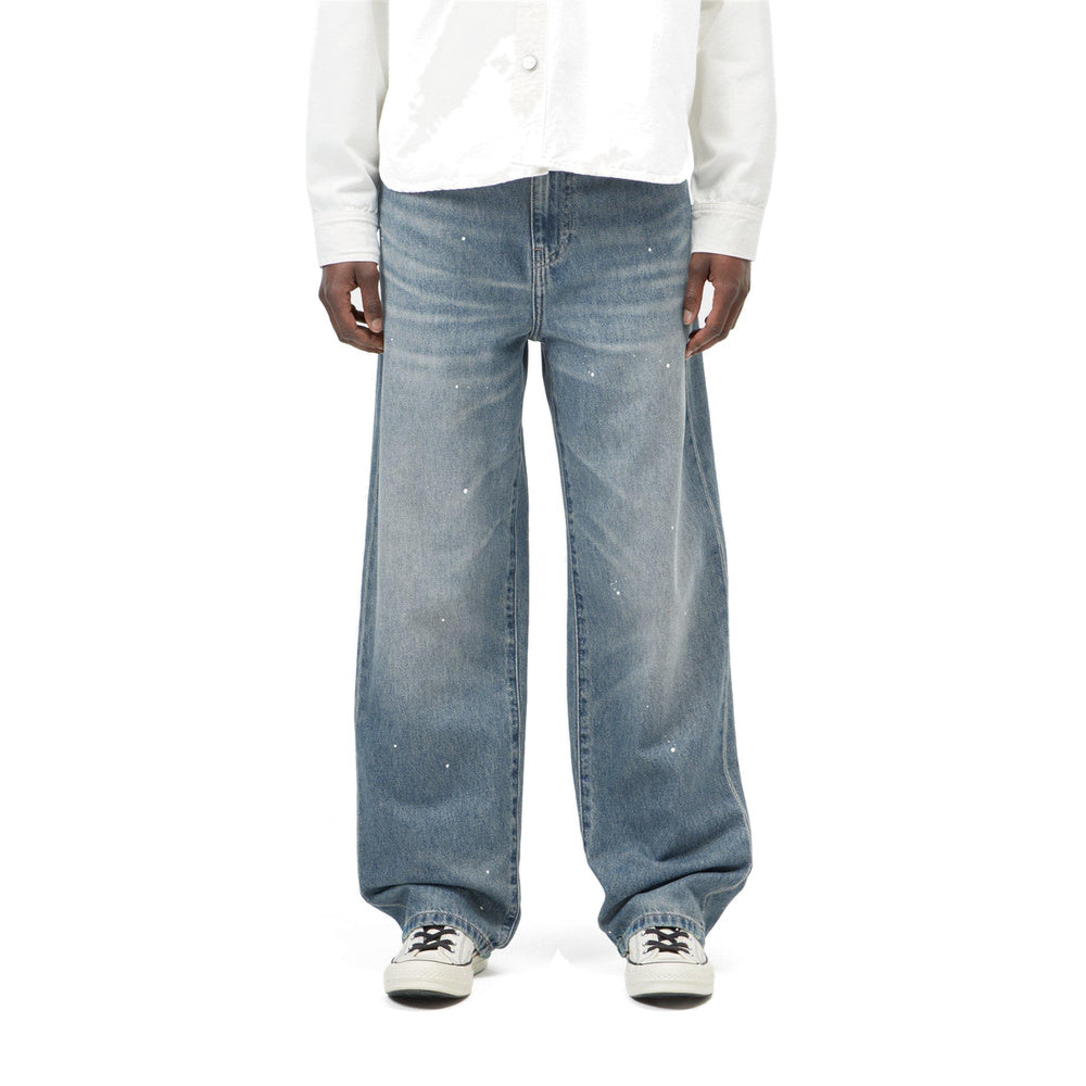 Jeans Carhartt WIP W' Arin Pant Blue Destroy Wash Splatter – indossati vista frontale