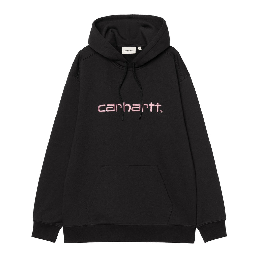 Felpa con cappuccio Carhartt WIP W' Hooded Carhartt Sweatshirt Black / Hortensia – vista frontale