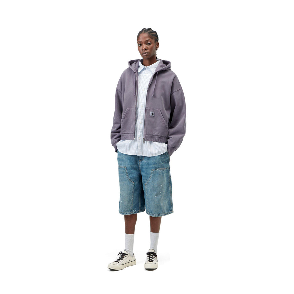 Felpa con cappuccio Carhartt WIP W' Hooded Hoggard Jacket Shady Purple Garment Dyed – indossata figura intera