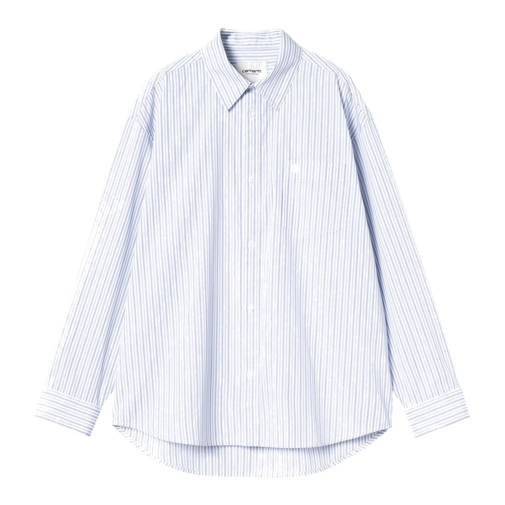 Camicia Carhartt WIP W' L/S Keene Shirt Keene Stripe White – vista frontale